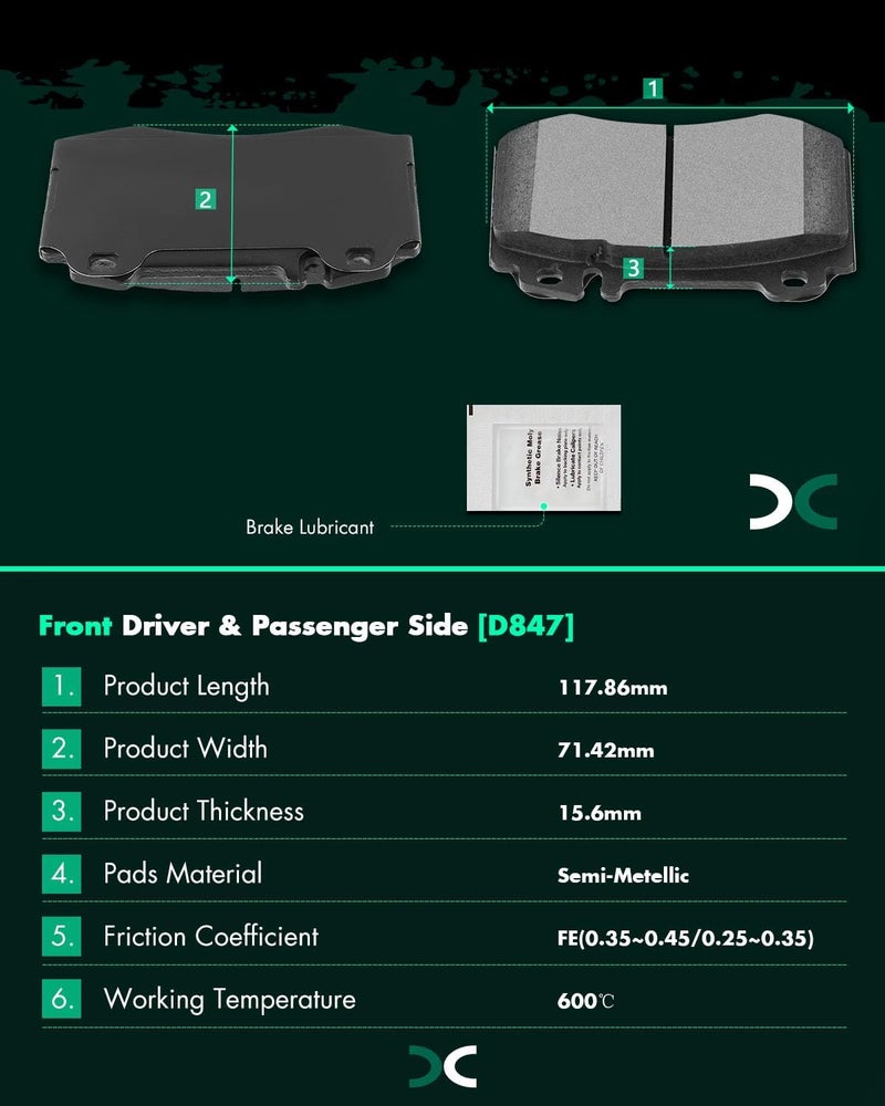 SCITOO D847 Front Semi-Metal Brake Pads Sets Fit For Mercedes-Benz 600SL,C32 AMG,C3,C350,C55 AMG,CL500,CLK55 AMG,CLS550,E350,E550,ML430,ML500,ML55 AMG,S350,S430,S55 AMG,SL550,SL600,SLK35 - Image 3